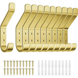 10 Gold Wall Hooks For Hanging Coat: 10Kg Metal Sturdy Hook With Screw, Individual Hange - thumbnail 1
