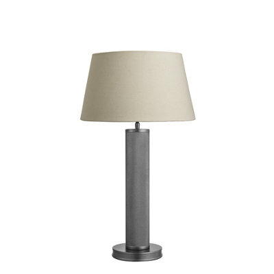 Industville Knurled Pillar Table Lamp, Pewter Base, Empire Cotton Lampshade - image 1