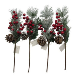 SecureFix Direct Christmas Artificial Snowy Yew Branch Decoration X4 (Festive Berries Plant Ornament Pine Cone)