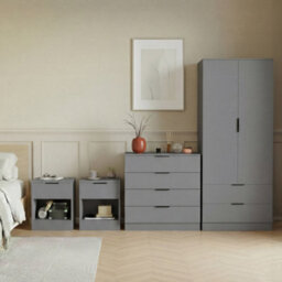 Lassic Vida Designs Trega 4 Piece Bedroom Set (1 Drawer Bedside Chest X2, 4 Drawer Chest, 2 Door 2 Drawer Wardrobe) Grey - thumbnail 1