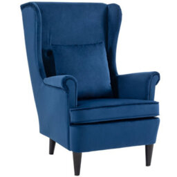 Blue Modern Accent Chair, Upholstered Wingback Armchair With Wood Legs - thumbnail 1