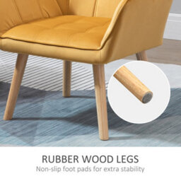 Homcom Velvet-Feel Accent Chair W/ Wide Arms Slanted Back Wood Legs Yellow - thumbnail 6