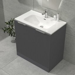 Royal Bathrooms Evora 800mm Graphite Grey Fluted Floor Standing Bathroom Vanity Unit 2 Door Cabinet Storage With Ceramic Basin Sink - 1 Tap Hole - thumbnail 4