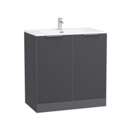 Royal Bathrooms Evora 800mm Graphite Grey Fluted Floor Standing Bathroom Vanity Unit 2 Door Cabinet Storage With Ceramic Basin Sink - 1 Tap Hole - thumbnail 7