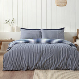 Catherine Lansfield Brushed Stripe Cotton Reversible King Duvet Cover Set With Pillowcases Navy Blue - thumbnail 2