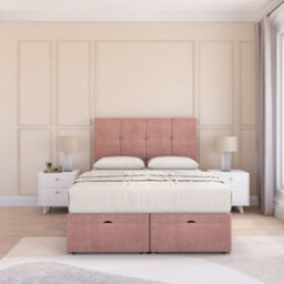 Sloomy Jasmine End Lift Ottoman Bed 6Ft With Sprung Memory Mattress - Pink Plush & Headboard- Super King - thumbnail 3