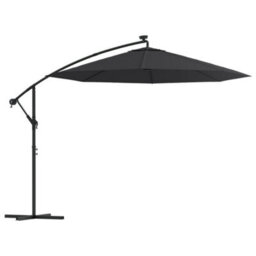 Berkfield Cantilever Umbrella With Led Lights And Steel Pole 300 Cm Black - thumbnail 1