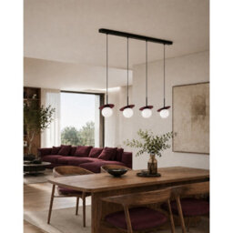Luminosa Lighting Luminosa Aura Bar Pendant Ceiling Light Black, Burgundy White Glass Shade 4X E27 - thumbnail 2