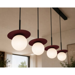 Luminosa Lighting Luminosa Aura Bar Pendant Ceiling Light Black, Burgundy White Glass Shade 4X E27 - thumbnail 3