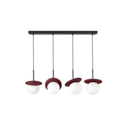 Luminosa Lighting Luminosa Aura Bar Pendant Ceiling Light Black, Burgundy White Glass Shade 4X E27 - thumbnail 1
