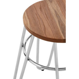 Orsina Chrome Metal And Elm Wood Round Stool, Small Hairpin Stool, Sturdy Stool For Lounge, Bedroom, Bar Stool - thumbnail 4