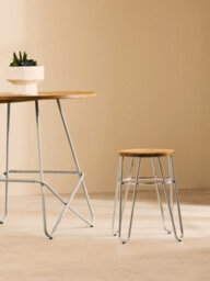 Orsina Chrome Metal And Elm Wood Round Stool, Small Hairpin Stool, Sturdy Stool For Lounge, Bedroom, Bar Stool - thumbnail 6