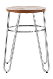 Orsina Chrome Metal And Elm Wood Round Stool, Small Hairpin Stool, Sturdy Stool For Lounge, Bedroom, Bar Stool - thumbnail 8