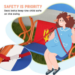 Outsunny 2 Seater Kids Swing Chair, Cowboy Themed With Adjustable Canopy - thumbnail 7