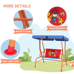 Outsunny 2 Seater Kids Swing Chair, Cowboy Themed With Adjustable Canopy - thumbnail 6