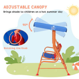 Outsunny 2 Seater Kids Swing Chair, Cowboy Themed With Adjustable Canopy - thumbnail 5