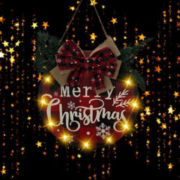 CLEFFNS Buffalo Plaid Merry Christmas Door Decor Set 30X180Cm 100D Christmas Porch Banner Couplets With Wooden Merry Christmas Wreath Sign - thumbnail 4