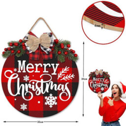 CLEFFNS Buffalo Plaid Merry Christmas Door Decor Set 30X180Cm 100D Christmas Porch Banner Couplets With Wooden Merry Christmas Wreath Sign - thumbnail 3