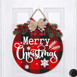 CLEFFNS Buffalo Plaid Merry Christmas Door Decor Set 30X180Cm 100D Christmas Porch Banner Couplets With Wooden Merry Christmas Wreath Sign - thumbnail 5