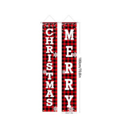 CLEFFNS Buffalo Plaid Merry Christmas Door Decor Set 30X180Cm 100D Christmas Porch Banner Couplets With Wooden Merry Christmas Wreath Sign - thumbnail 2