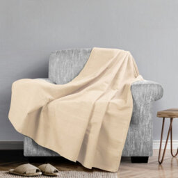 Classic Rib Cotton Throw, Sofa Bed Throw - 150 X 200 Cm Fits Most 2 Seater Sofas Settee Arm Chair & Single Bed, Buff - thumbnail 3