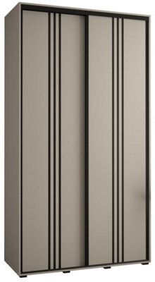 Arte Dakota Vi Sleek Cashmere & Black Sliding Door Wardrobe 1400mm H2350mm D600mm With Two Doors, Two Hanging Rails, And Six Shelves - image 1