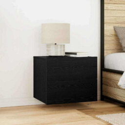 Berkfield Bedside Cabinet With Led Wall-Mounted Black Oak 50X39X41 Cm - thumbnail 1