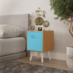 Urbn-Living Urbnliving 51Cm Height Beech Wooden Cube Storage Bookcase Sky Blue Inserts Scandinavian White Legs - thumbnail 1