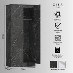 Zita Grey Marble Effect 3 Piece Bedroom Set - 2 Door Wardrobe, 6 Drawer Chest & 3 Drawer Bedside, Stylish Bedroom Storage - thumbnail 8