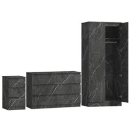 Zita Grey Marble Effect 3 Piece Bedroom Set - 2 Door Wardrobe, 6 Drawer Chest & 3 Drawer Bedside, Stylish Bedroom Storage - thumbnail 7
