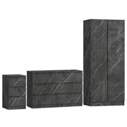 Zita Grey Marble Effect 3 Piece Bedroom Set - 2 Door Wardrobe, 6 Drawer Chest & 3 Drawer Bedside, Stylish Bedroom Storage - thumbnail 6