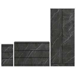 Zita Grey Marble Effect 3 Piece Bedroom Set - 2 Door Wardrobe, 6 Drawer Chest & 3 Drawer Bedside, Stylish Bedroom Storage - thumbnail 5