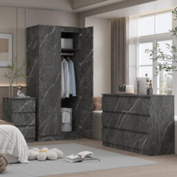Zita Grey Marble Effect 3 Piece Bedroom Set - 2 Door Wardrobe, 6 Drawer Chest & 3 Drawer Bedside, Stylish Bedroom Storage - thumbnail 2