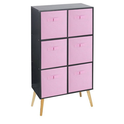 Urbn-Living Urbnliving 91Cm Height 6 Cube Black Wooden Bookcase With Black Legs Living Room Light Pink Shelf Storage Drawers - image 1