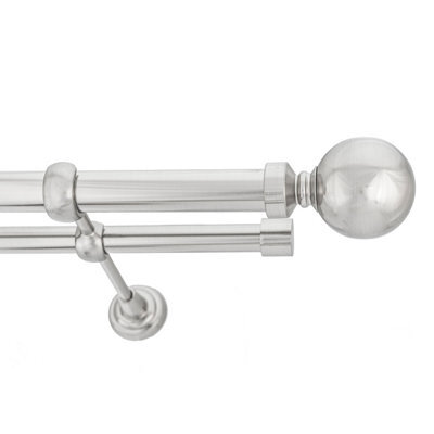 Toolty Double Metal Curtain Pole 25/19mm With Finials Rod Classic Brackets Ball 230Cm Inox