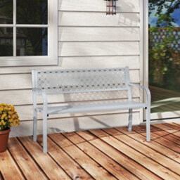 50 Inches Outdoor Garden Bench With Slatted Seat-Gray - thumbnail 4