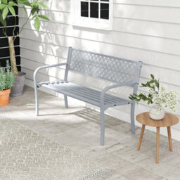 50 Inches Outdoor Garden Bench With Slatted Seat-Gray - thumbnail 3