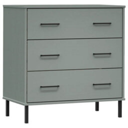Berkfield Sideboard With 3 Drawers Grey 77X40X79.5 Cm Solid Wood Oslo - thumbnail 2