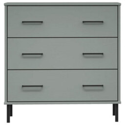 Berkfield Sideboard With 3 Drawers Grey 77X40X79.5 Cm Solid Wood Oslo - thumbnail 4