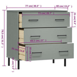 Berkfield Sideboard With 3 Drawers Grey 77X40X79.5 Cm Solid Wood Oslo - thumbnail 8