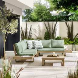 Furniturebox Uk Brisa Wood & Green 6 Seat Garden Sofa & Table Set - thumbnail 2