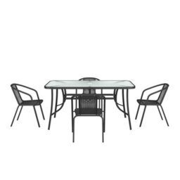 Breeins Set Of 5 Furniture Set Outdoor Black Stackable 4 Seat And Dining Table Set For Garden Patio Lounge Balcony 120Cm - thumbnail 4