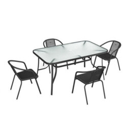 Breeins Set Of 5 Furniture Set Outdoor Black Stackable 4 Seat And Dining Table Set For Garden Patio Lounge Balcony 120Cm - thumbnail 3