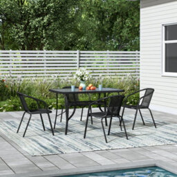Breeins Set Of 5 Furniture Set Outdoor Black Stackable 4 Seat And Dining Table Set For Garden Patio Lounge Balcony 120Cm - thumbnail 2