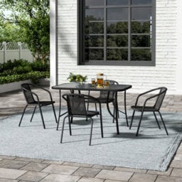 Breeins Set Of 5 Furniture Set Outdoor Black Stackable 4 Seat And Dining Table Set For Garden Patio Lounge Balcony 120Cm - thumbnail 1