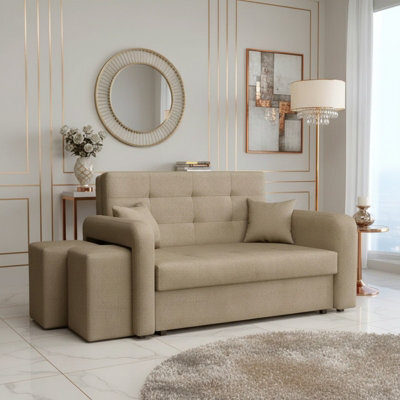 Viva Home Ii Sofa Bed With 2 Ottomans For Living Room Chipboard Polyurethane Foam Metal Legs 158Cm Wide Beige Left - image 1