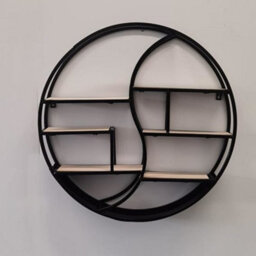 Biznest 60Cm Black Round Wall Shelf Mount Storage Floating Hanging Display Rack Art Décor 8mm Metal Wood Bookshelf