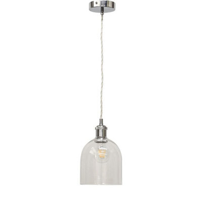 First Choice Lighting Belten - Clear Glass Cloche Chrome Retro Pendant Fitting - image 1