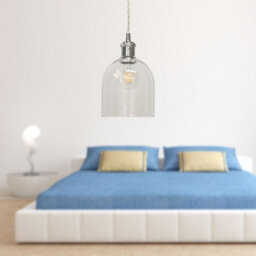 First Choice Lighting Belten - Clear Glass Cloche Chrome Retro Pendant Fitting - thumbnail 3