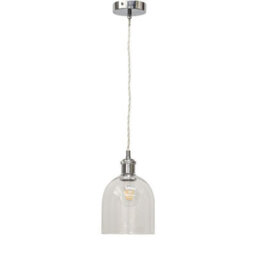 First Choice Lighting Belten - Clear Glass Cloche Chrome Retro Pendant Fitting - thumbnail 1